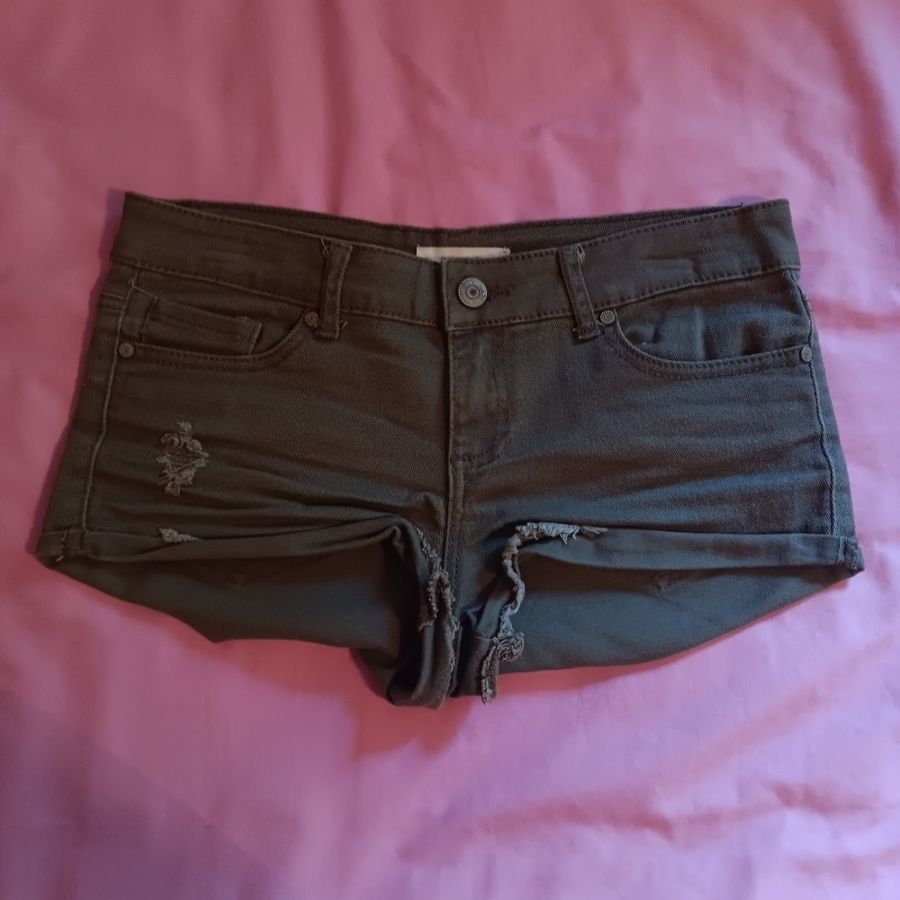 Olive Green Distressed Shorts